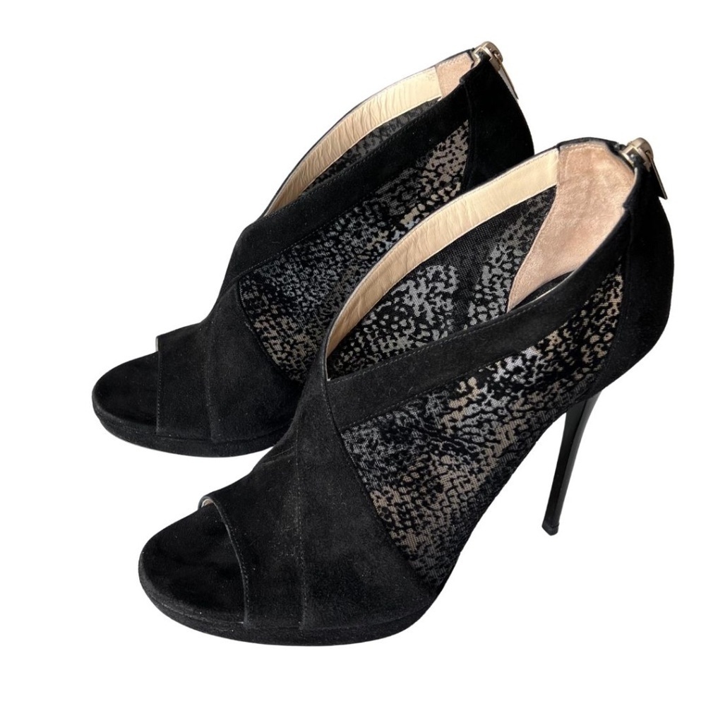Jimmy Choo Black Suede/Mesh "Vivid" Ankle Booties Size 10.5 (40.5) With Box - Picture 4 of 14